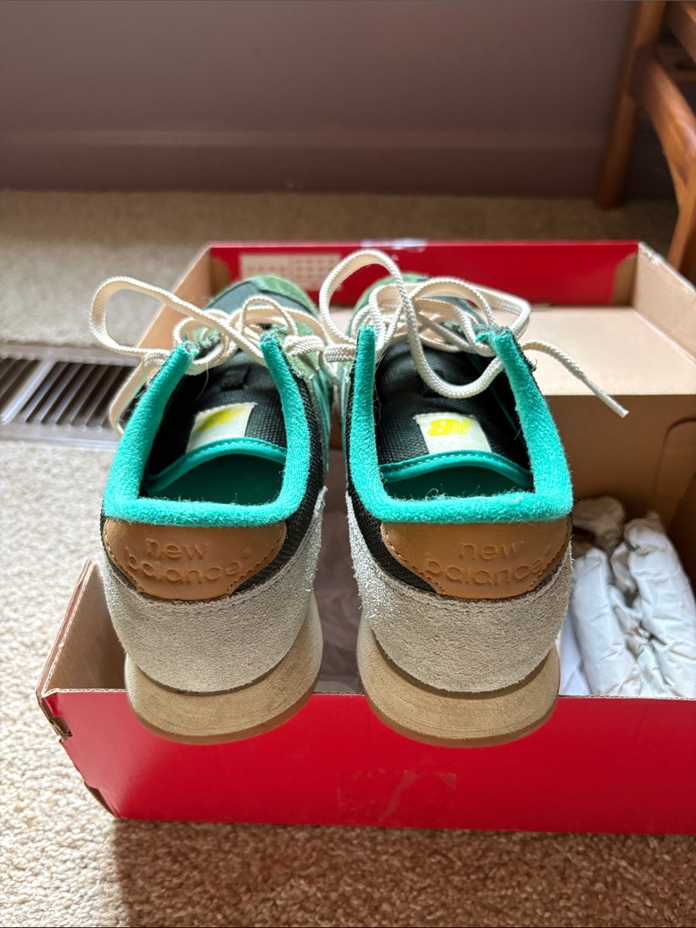 New Balance Women's Dark Green Suede & Teal Accent Sneakers - Picture 6 of 7